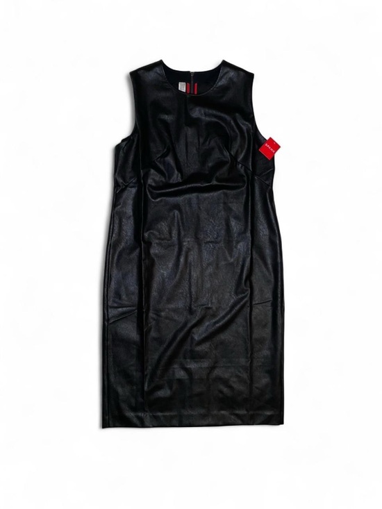 SPANX Dresses & Skirts - Y2K Office Siren SPANX XL Black Sleeveless Faux-Leather Midi Sheath Dress